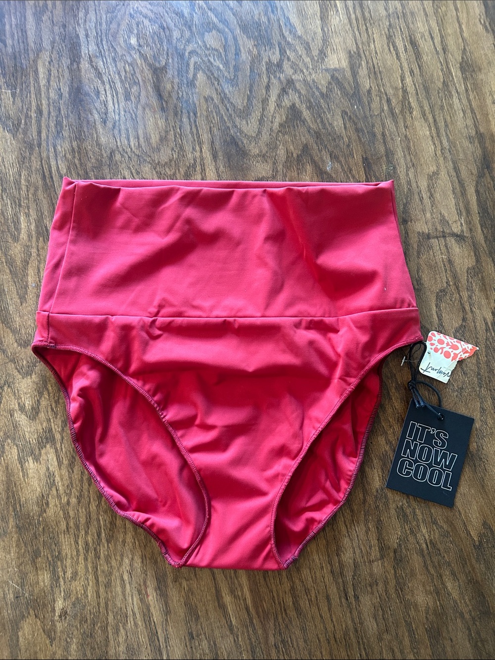 High-Waist Swim Bikini Bottoms in Bright Red by (no visible brand)